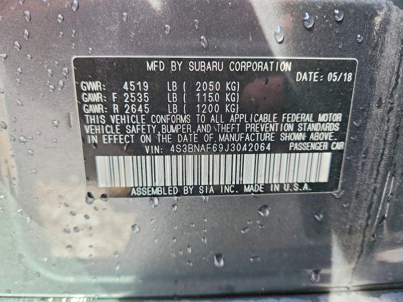 2018 Subaru Legacy მანქანა იყიდება აუქციონზე, vin: 4S3BNAF69J3042064, აუქციონის ნომერი: 50450396