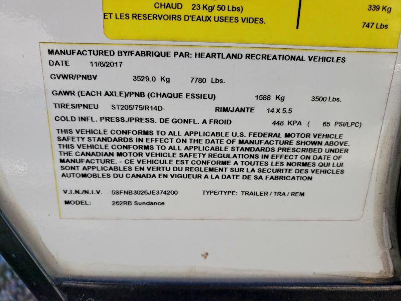 2018 Heartland Rv Trailers მანქანა იყიდება აუქციონზე, vin: 5SFNB3026JE374200, აუქციონის ნომერი: 51355096
