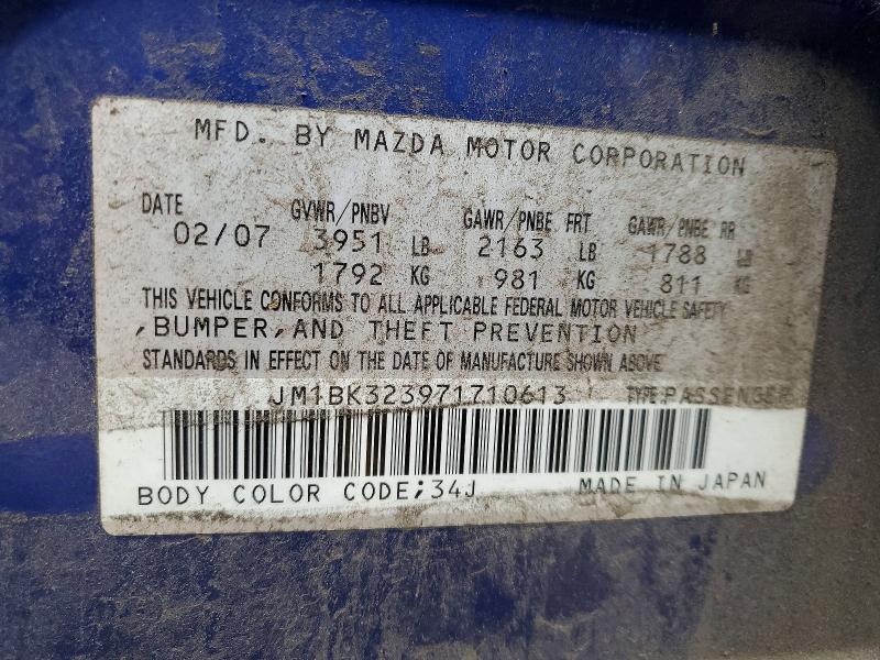 Продажа на аукционе авто 2007 Mazda 3, vin: JM1BK323971710613, номер лота: 49440086