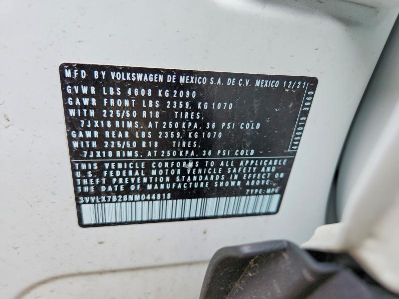 51099076 :رقم المزاد ، 3VVLX7B28NM044818 vin ، 2022 Volkswagen Taos مزاد بيع