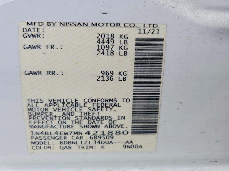51479086 :رقم المزاد ، 1N4BL4EW7MN421880 vin ، 2021 Nissan Altima مزاد بيع