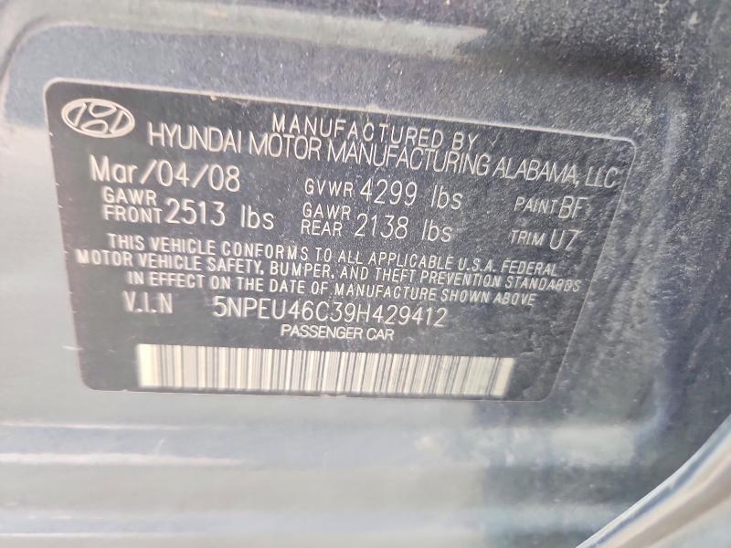 50121126 :رقم المزاد ، 5NPEU46C39H429412 vin ، 2009 Hyundai Sonata مزاد بيع