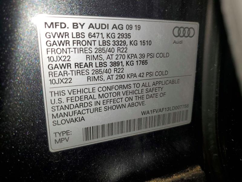 2020 Audi Q8 მანქანა იყიდება აუქციონზე, vin: WA1FVAF13LD007758, აუქციონის ნომერი: 50808666