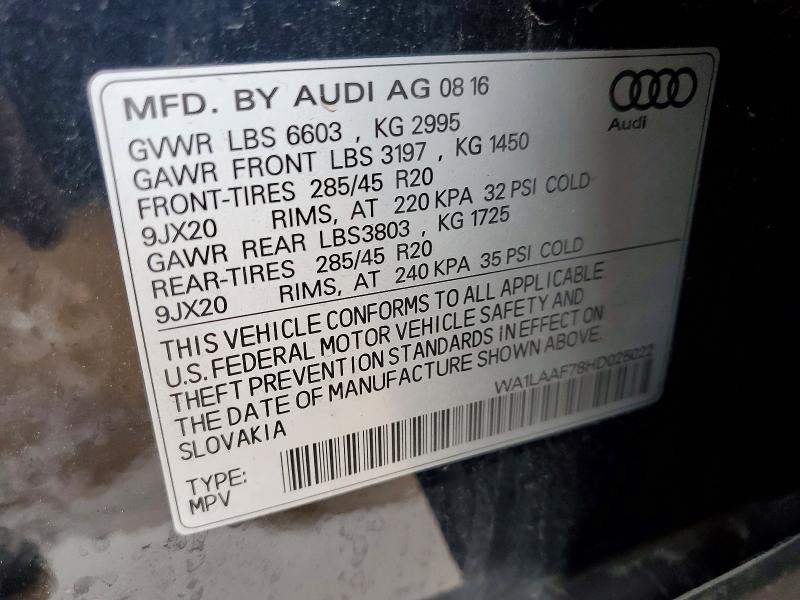 Aukcja sprzedaży 2017 Audi Q7, vin: WA1LAAF78HD025022, numer aukcji: 48591786