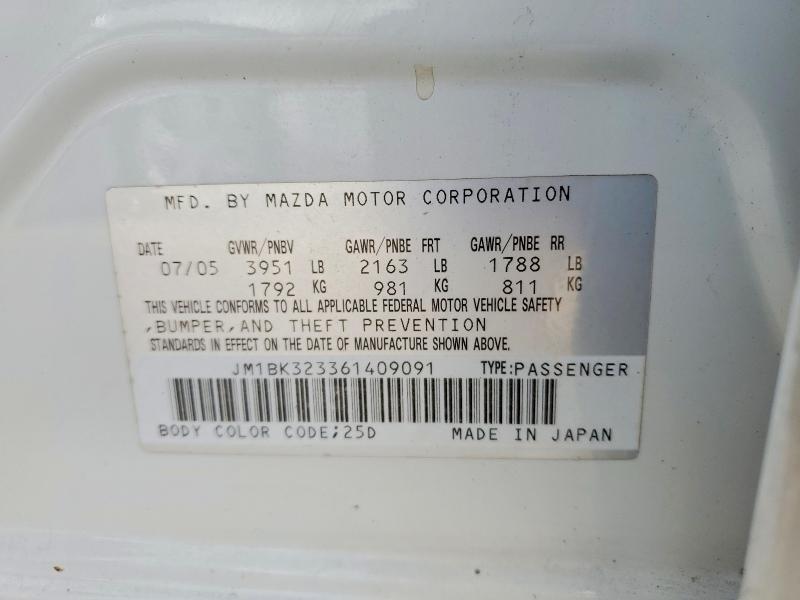 Aukcja sprzedaży 2006 Mazda 3, vin: JM1BK323361409091, numer aukcji: 51312526