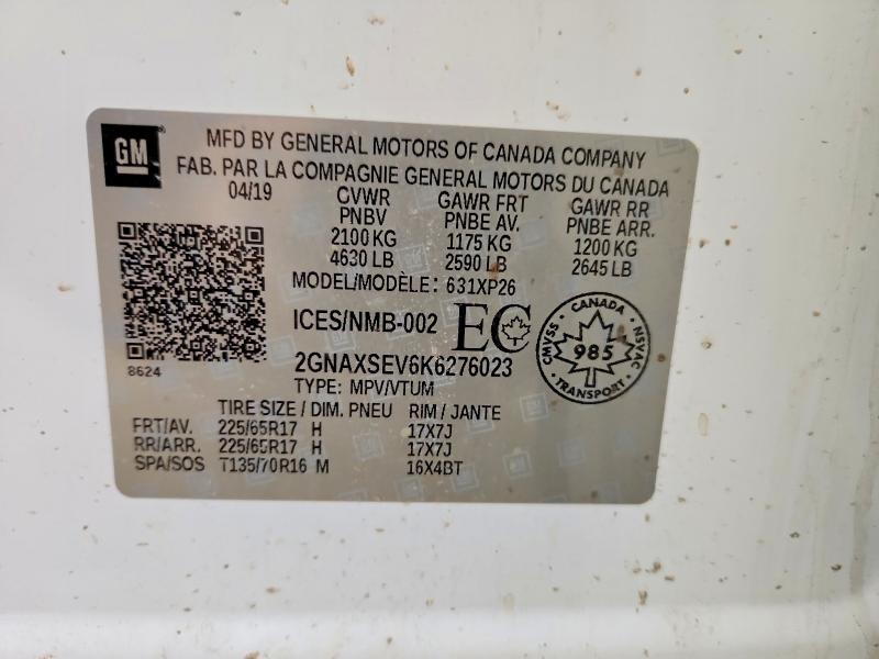 Aukcja sprzedaży 2019 Chevrolet Equinox, vin: 2GNAXSEV6K6276023, numer aukcji: 48462996