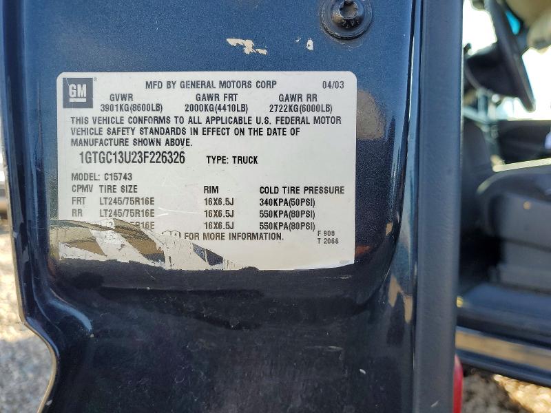 51434416 :رقم المزاد ، 1GTGC13U23F226326 vin ، 2003 Gmc Sierra مزاد بيع