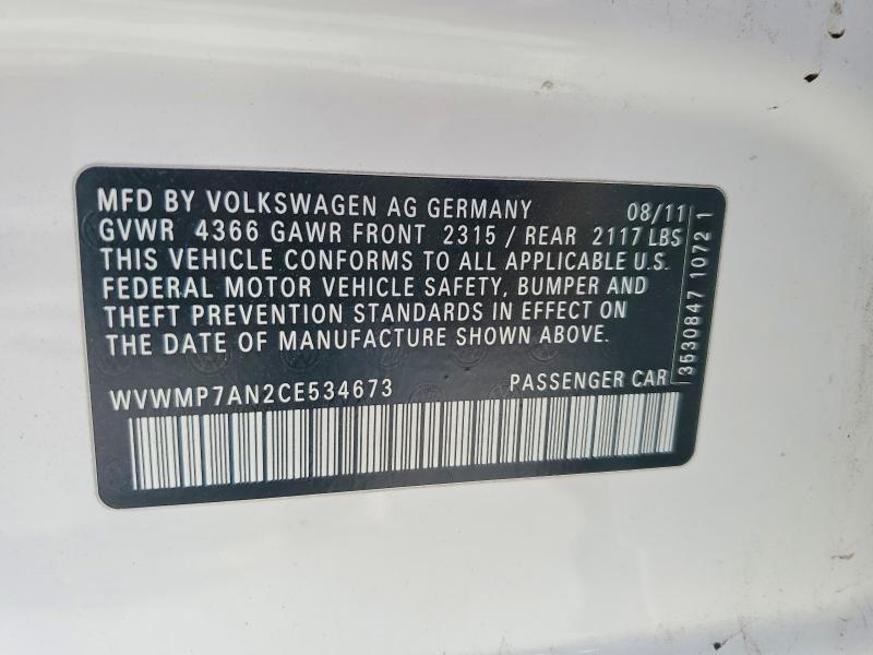 Aukcja sprzedaży 2012 Volkswagen Cc, vin: WVWMP7AN2CE534673, numer aukcji: 50084716
