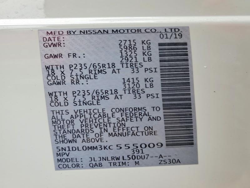 51318396 :رقم المزاد ، 5N1DL0MM3KC555009 vin ، 2019 Infiniti Qx60 مزاد بيع
