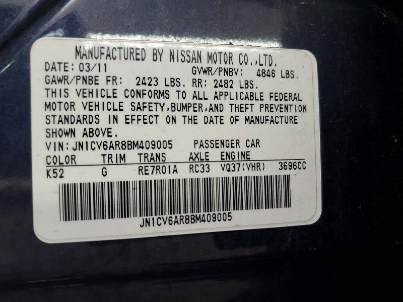 Продажа на аукционе авто 2011 Infiniti G37 Sedan, vin: JN1CV6AR8BM409005, номер лота: 51501006