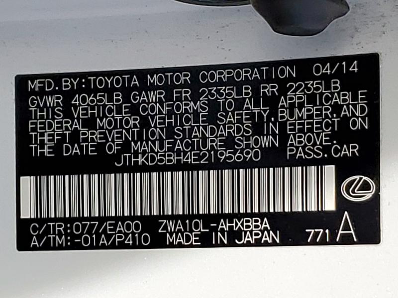 50940846 :رقم المزاد ، JTHKD5BH4E2195690 vin ، 2014 Lexus Ct مزاد بيع