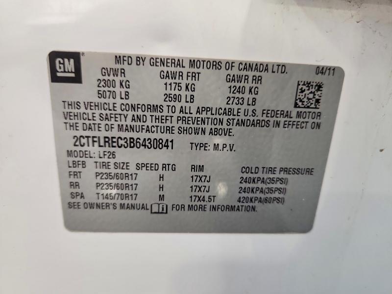 49075976 :رقم المزاد ، 2CTFLREC3B6430841 vin ، 2011 Gmc Terrain مزاد بيع