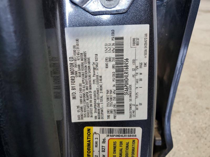 51674756 :رقم المزاد ، 3FA6P0HD4LR168456 vin ، 2020 Ford Fusion مزاد بيع