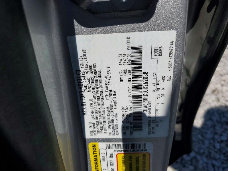 Aukcja sprzedaży 2018 Ford Fusion, vin: 3FA6P0HD0JR262038, numer aukcji: 49045176