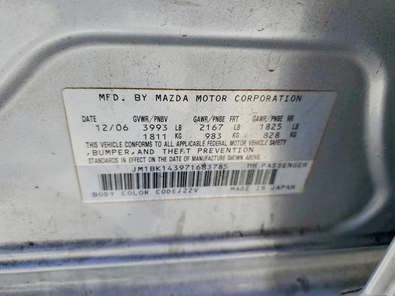 2007 Mazda 3 მანქანა იყიდება აუქციონზე, vin: JM1BK143971683785, აუქციონის ნომერი: 49729236