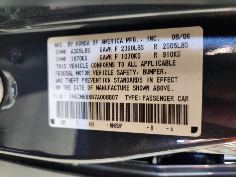 Aukcja sprzedaży 2007 Honda Accord, vin: 1HGCM66887A008807, numer aukcji: 49974576