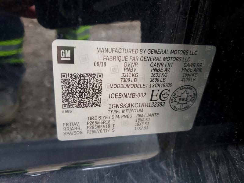 Auction sale of the 2019 Chevrolet Tahoe, vin: 1GNSKAKC1KR132383, lot number: 50884566