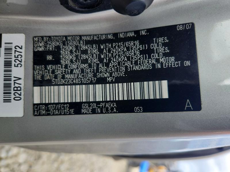 Aukcja sprzedaży 2008 Toyota Sienna, vin: 5TDZK23C48S105717, numer aukcji: 50686146