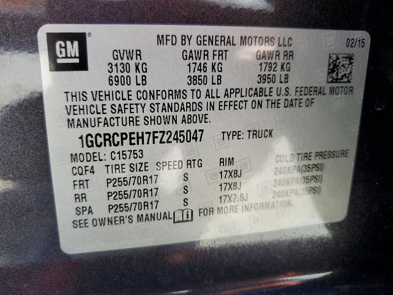Продажа на аукционе авто 2015 Chevrolet Silverado, vin: 1GCRCPEH7FZ245047, номер лота: 51806406