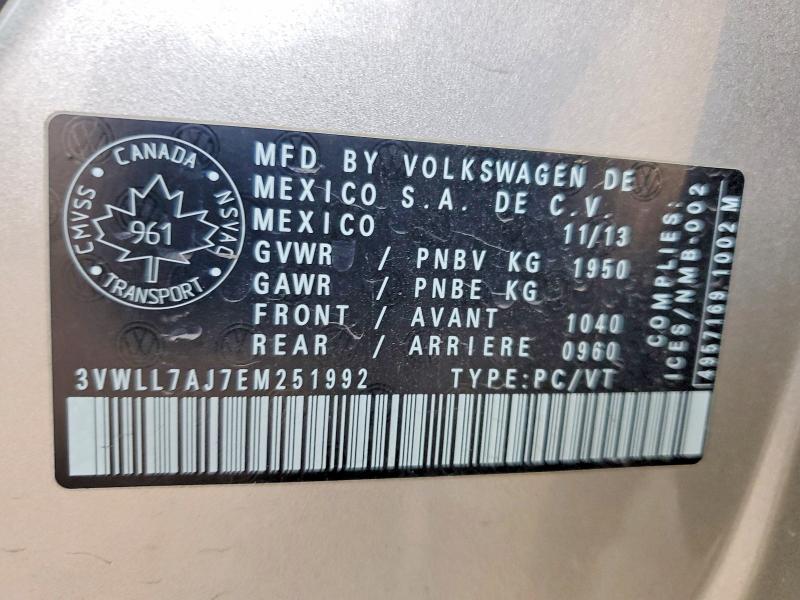 Продаж на аукціоні авто 2014 Volkswagen Jetta, vin: 3VWLL7AJ7EM251992, номер лоту: 50347886