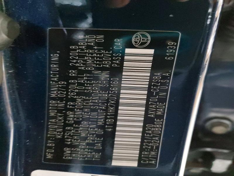 Aukcja sprzedaży 2019 Toyota Camry, vin: 4T1B11HK7KU756160, numer aukcji: 48588566