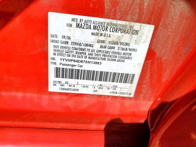 Продаж на аукціоні авто 2007 Mazda 6, vin: 1YVHP84D875M13883, номер лоту: 48966316