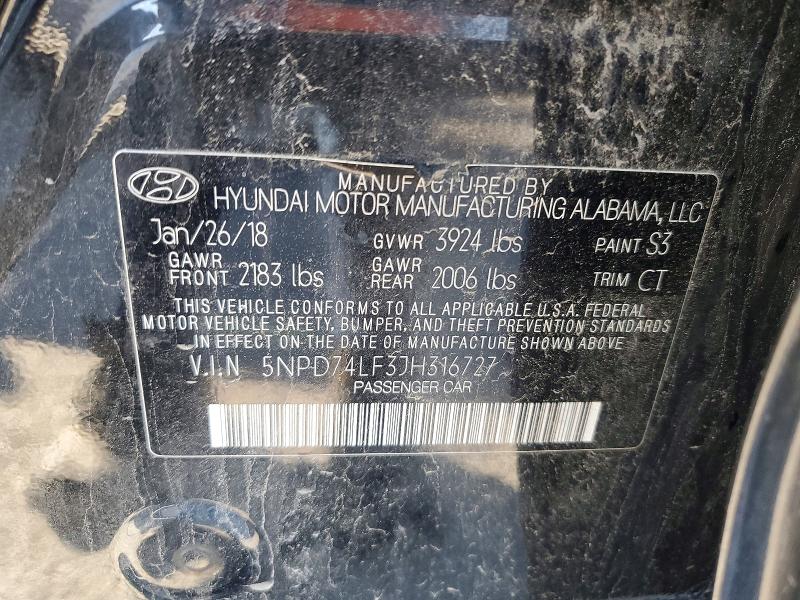 Продаж на аукціоні авто 2018 Hyundai Elantra, vin: 5NPD74LF3JH316727, номер лоту: 48992636