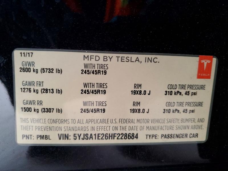 Продаж на аукціоні авто 2017 Tesla Model S, vin: 5YJSA1E26HF228684, номер лоту: 49052876