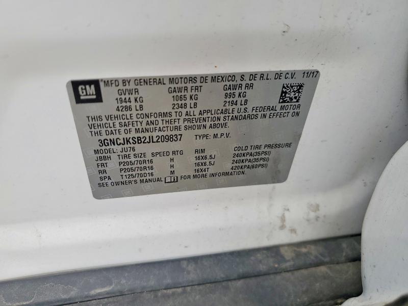 Aukcja sprzedaży 2018 Chevrolet Trax, vin: 3GNCJKSB2JL209837, numer aukcji: 48671236