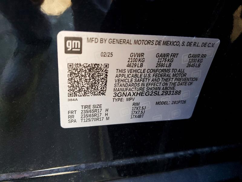 Продажа на аукционе авто 2025 Chevrolet Equinox, vin: 3GNAXHEG2SL293188, номер лота: 50227936