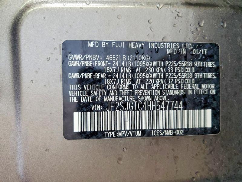 2017 Subaru Forester მანქანა იყიდება აუქციონზე, vin: JF2SJGTC4HH547744, აუქციონის ნომერი: 50320946