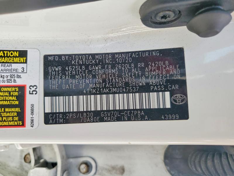51305156 :رقم المزاد ، 4T1KZ1AK3MU047537 vin ، 2021 Toyota Camry مزاد بيع