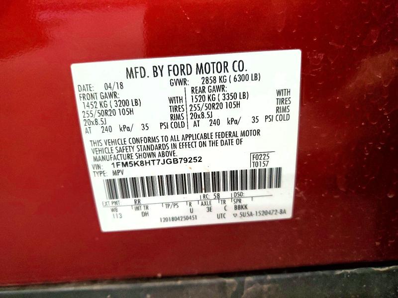 Aukcja sprzedaży 2018 Ford Explorer, vin: 1FM5K8HT7JGB79252, numer aukcji: 52056056