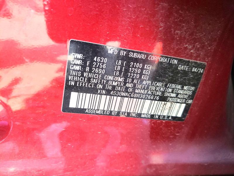 50789726 :رقم المزاد ، 4S3BWAC68R3026676 vin ، 2024 Subaru Legacy مزاد بيع