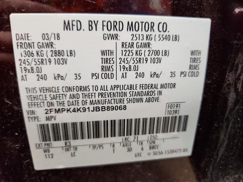 Aukcja sprzedaży 2018 Ford Edge, vin: 2FMPK4K91JBB89068, numer aukcji: 49244756