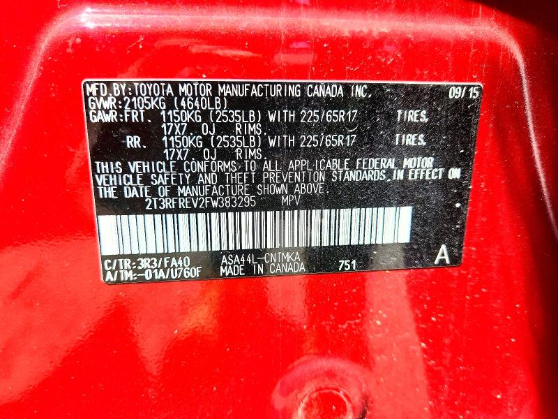 Продажа на аукционе авто 2015 Toyota Rav4, vin: 2T3RFREV2FW383295, номер лота: 50478326
