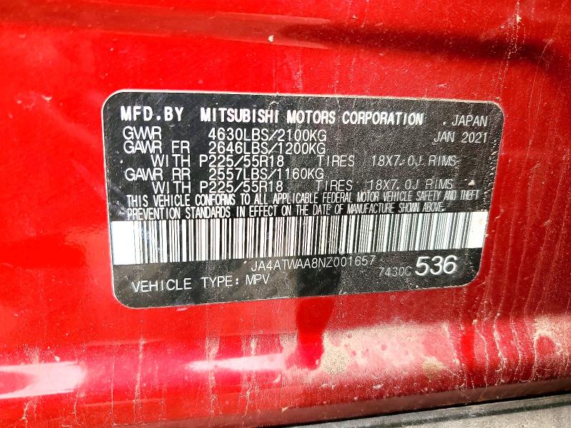 Aukcja sprzedaży 2022 Mitsubishi Eclipse Cross, vin: JA4ATWAA8NZ001657, numer aukcji: 46545446