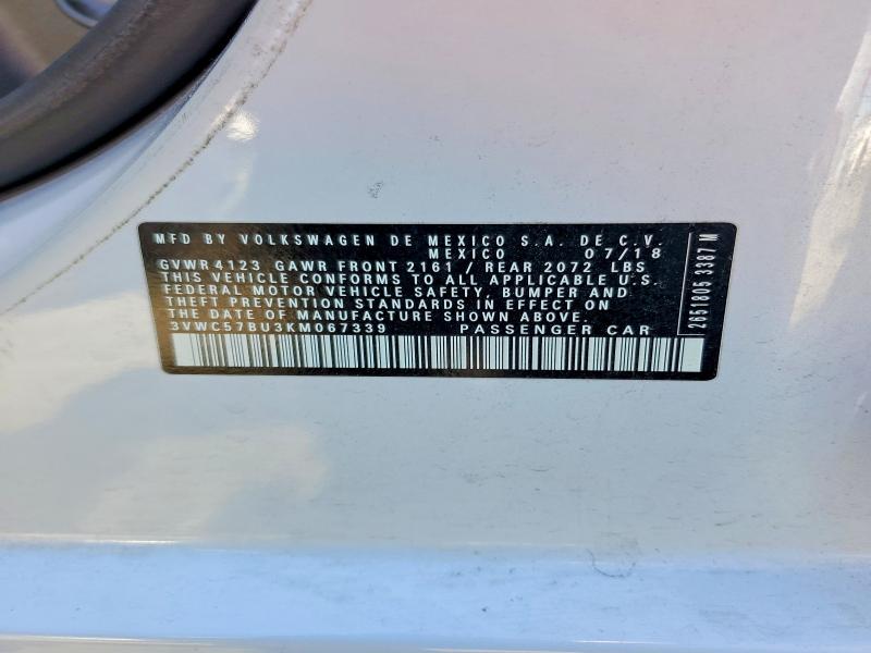 2019 Volkswagen Jetta მანქანა იყიდება აუქციონზე, vin: 3VWC57BU3KM067339, აუქციონის ნომერი: 50942756