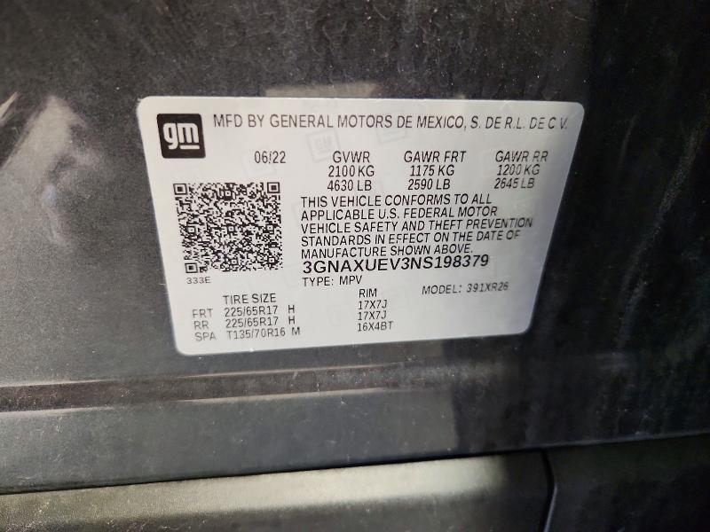 50161616 :رقم المزاد ، 3GNAXUEV3NS198379 vin ، 2022 Chevrolet Equinox مزاد بيع