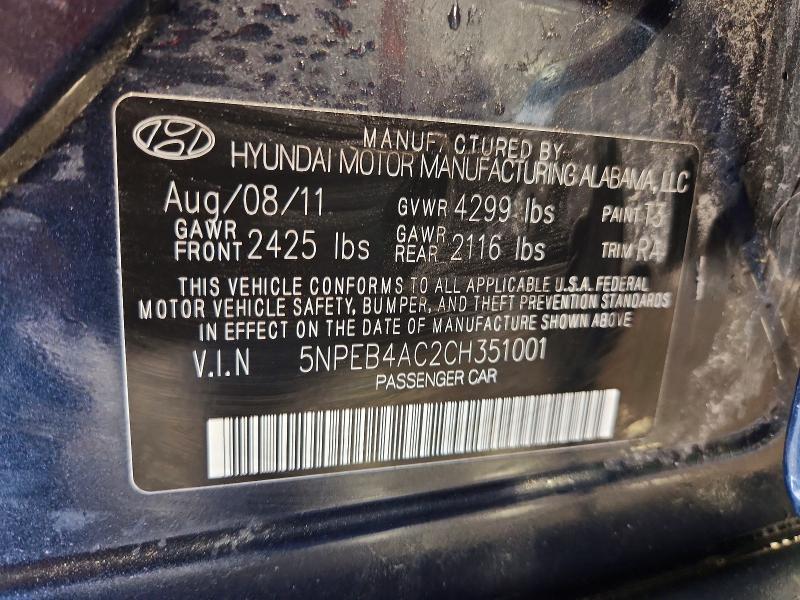 51513696 :رقم المزاد ، 5NPEB4AC2CH351001 vin ، 2012 Hyundai Sonata مزاد بيع