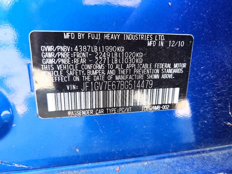 51890076 :رقم المزاد ، JF1GV7E67BG514479 vin ، 2011 Subaru Impreza مزاد بيع