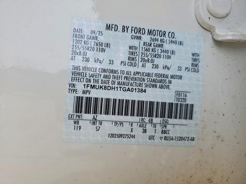 2026 Ford Explorer მანქანა იყიდება აუქციონზე, vin: 1FMUK8DH1TGA01384, აუქციონის ნომერი: 51455016