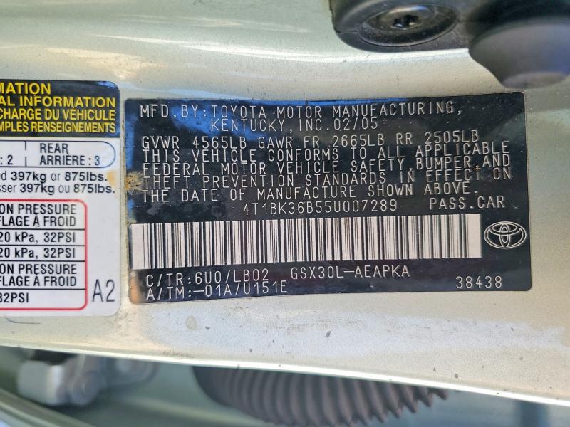 2005 Toyota Avalon მანქანა იყიდება აუქციონზე, vin: 4T1BK36B55U007289, აუქციონის ნომერი: 48691116