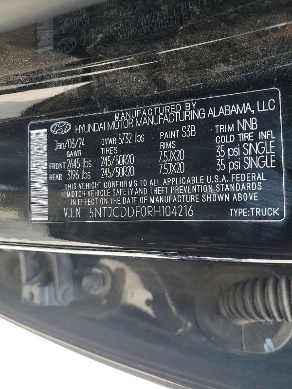 49675046 :رقم المزاد ، 5NTJCDDF0RH104216 vin ، 2024 Hyundai Santa Cruz مزاد بيع