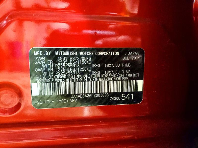 Продаж на аукціоні авто 2020 Mitsubishi Outlander, vin: JA4AD3A36LZ003093, номер лоту: 48999416