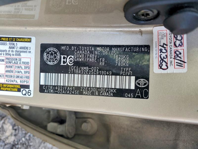 Продажа на аукционе авто 2005 Toyota Corolla, vin: 2T1BR32E25C919049, номер лота: 49084906