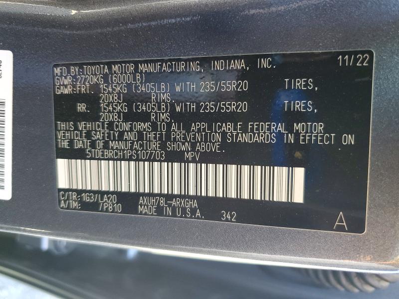 2023 Toyota Highlander Hybrid მანქანა იყიდება აუქციონზე, vin: 5TDEBRCH1PS107703, აუქციონის ნომერი: 50724036