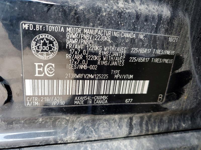 2021 Toyota Rav 4 მანქანა იყიდება აუქციონზე, vin: 2T3RWRFV2MW125225, აუქციონის ნომერი: 49244036