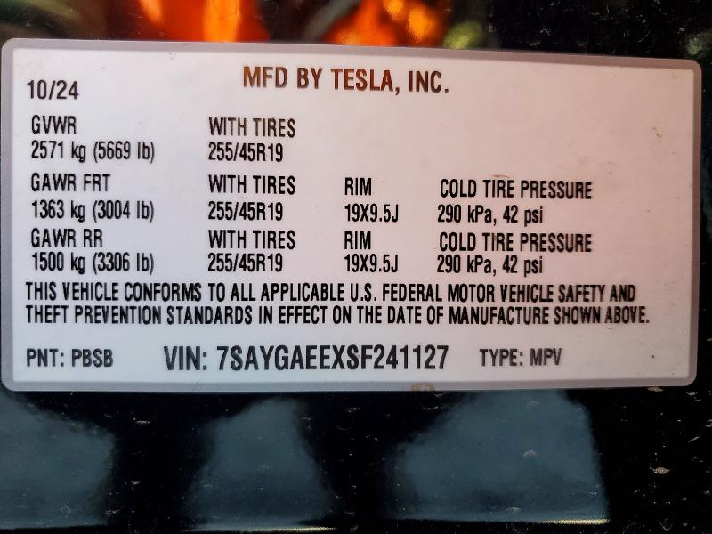 Продаж на аукціоні авто 2025 Tesla Model Y, vin: 7SAYGAEEXSF241127, номер лоту: 48635776