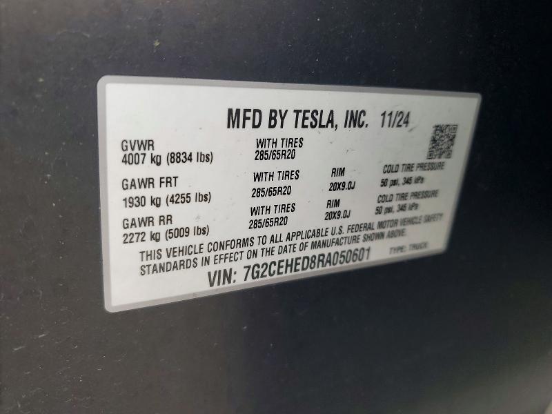 48115136 :رقم المزاد ، 7G2CEHED8RA050601 vin ، 2024 Tesla Cybertruck مزاد بيع